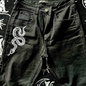 DISTURBIA embroidered snake skinny jeans